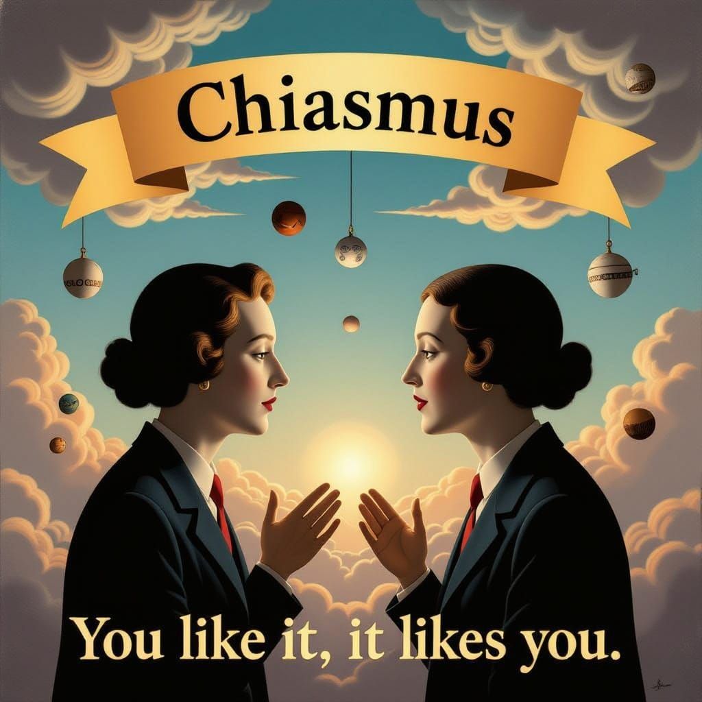 Surrealist Painting of Figures and Text in Magritte Style