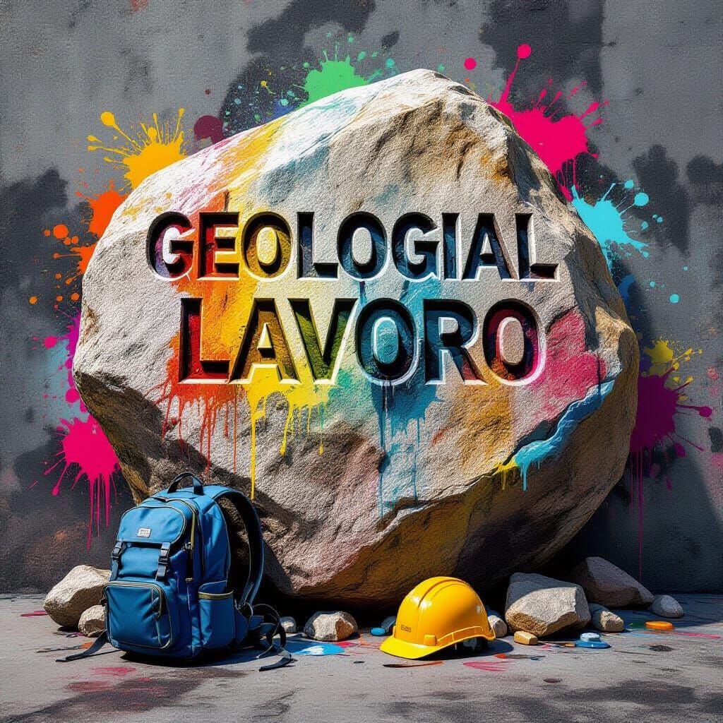Geological Work Boulder in Graffiti Art Style