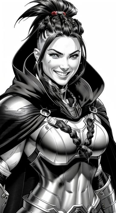 Muscular Heroine: Detailed Ink Sketch Portrait