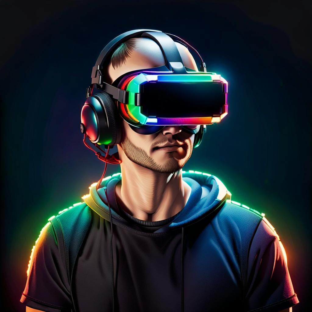 VR Gamer in 16-bit Pixel Art World