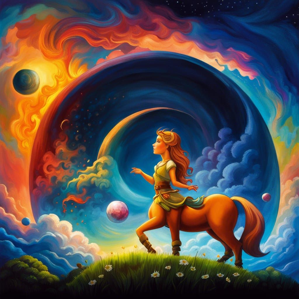 Detailed Centaur Illustration with Bow and Moon