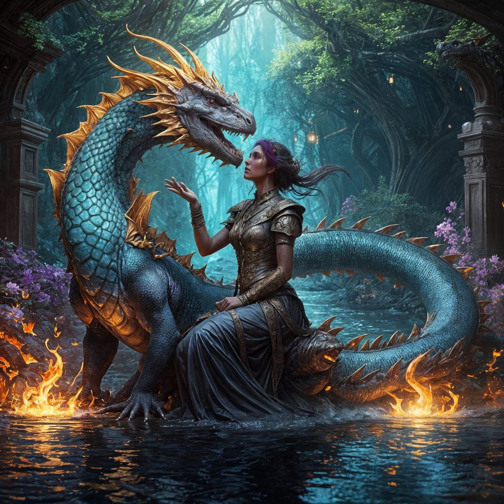 Dark Fantasy Water Dragon Goddess in Splendid Colors