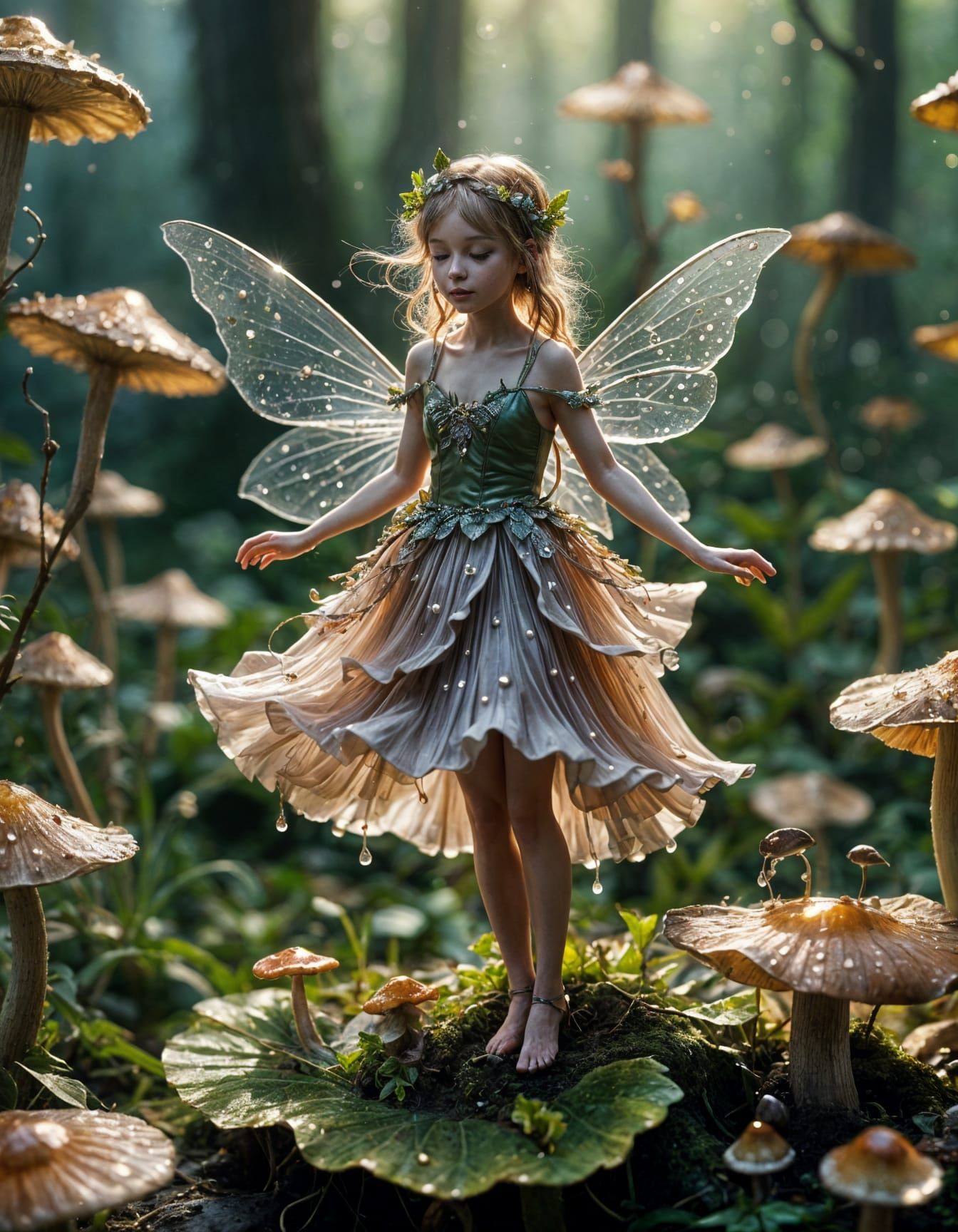 Whimsical Fairy Dances on Mushroom: Macro Photography