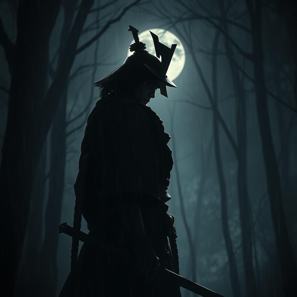 Epic Samurai in Moonlit Forest