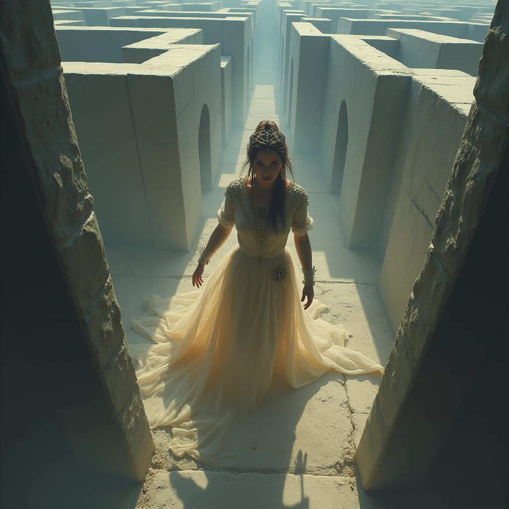 Woman in Maze: Dramatic Oil Painting