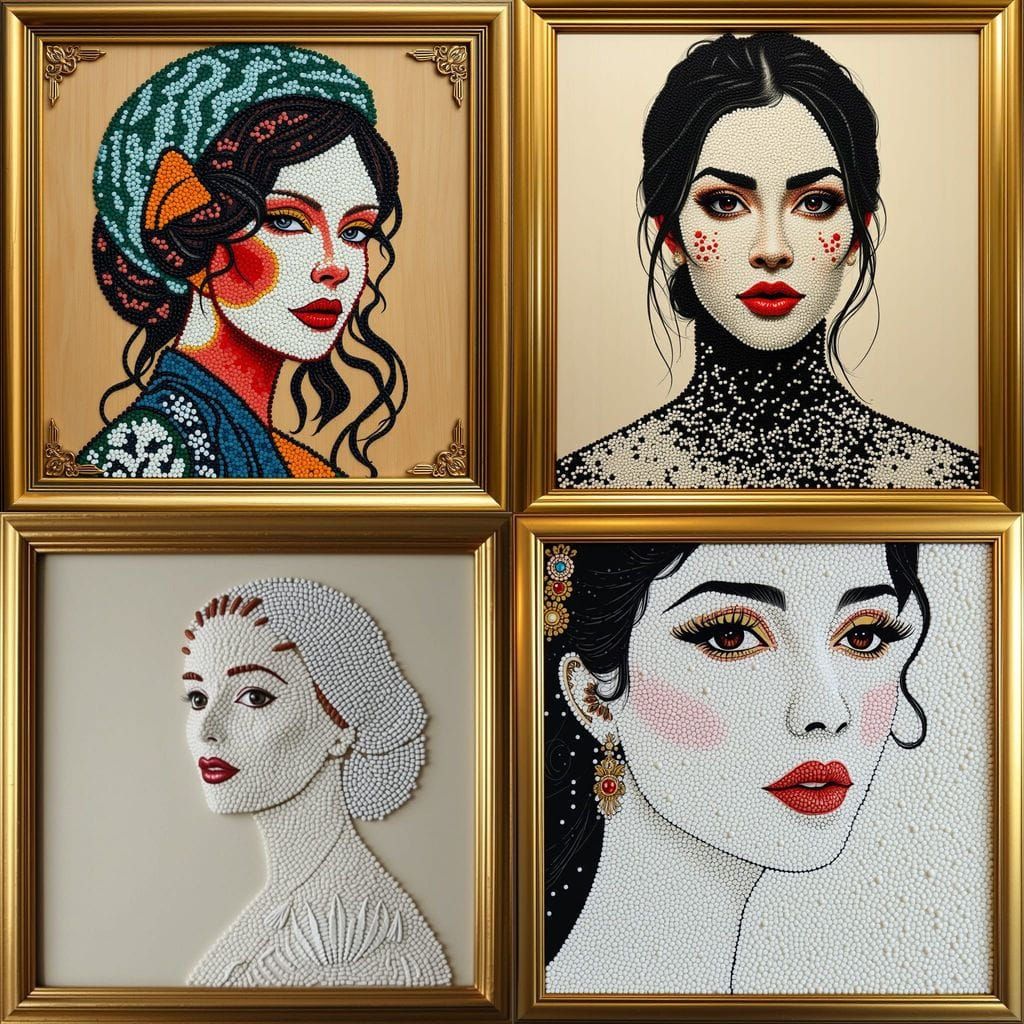 Rice Portrait of a Woman with Gold Frame