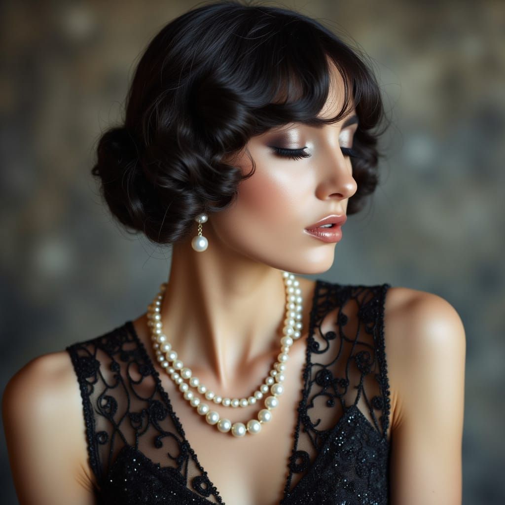 Glamorous Flapper Girl in Coco Chanel Style