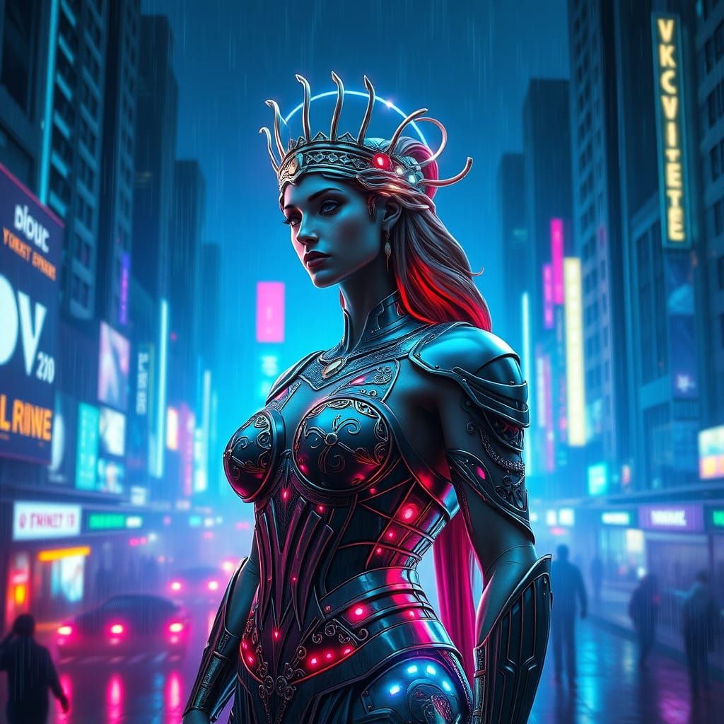 Cyberpunk Goddess in Neon Metropolis