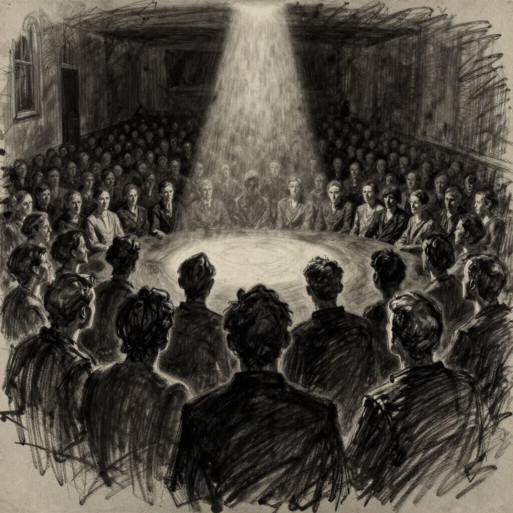 Charcoal Sketch of Theater Audience Gazing at Viewer