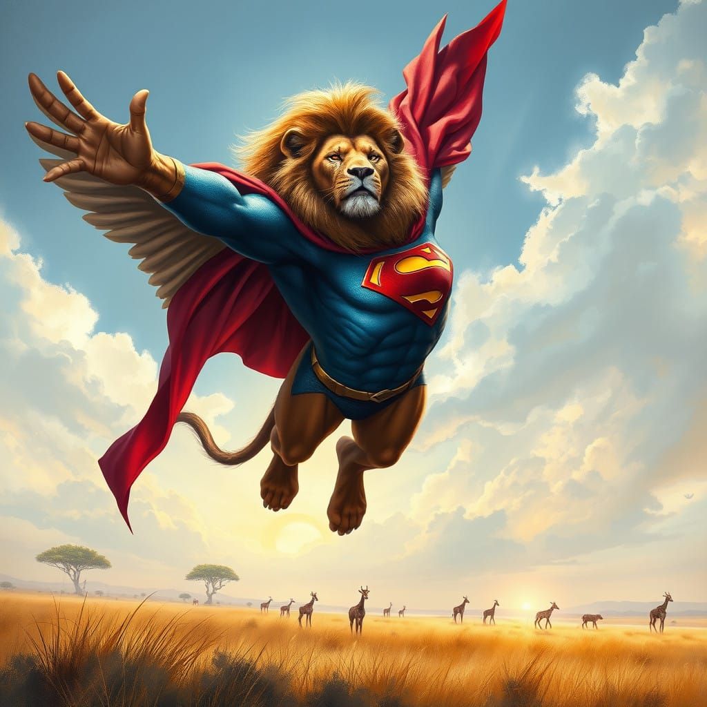 Majestic Lion Soars Through the Savanna in Bold, Vibrant Sty...