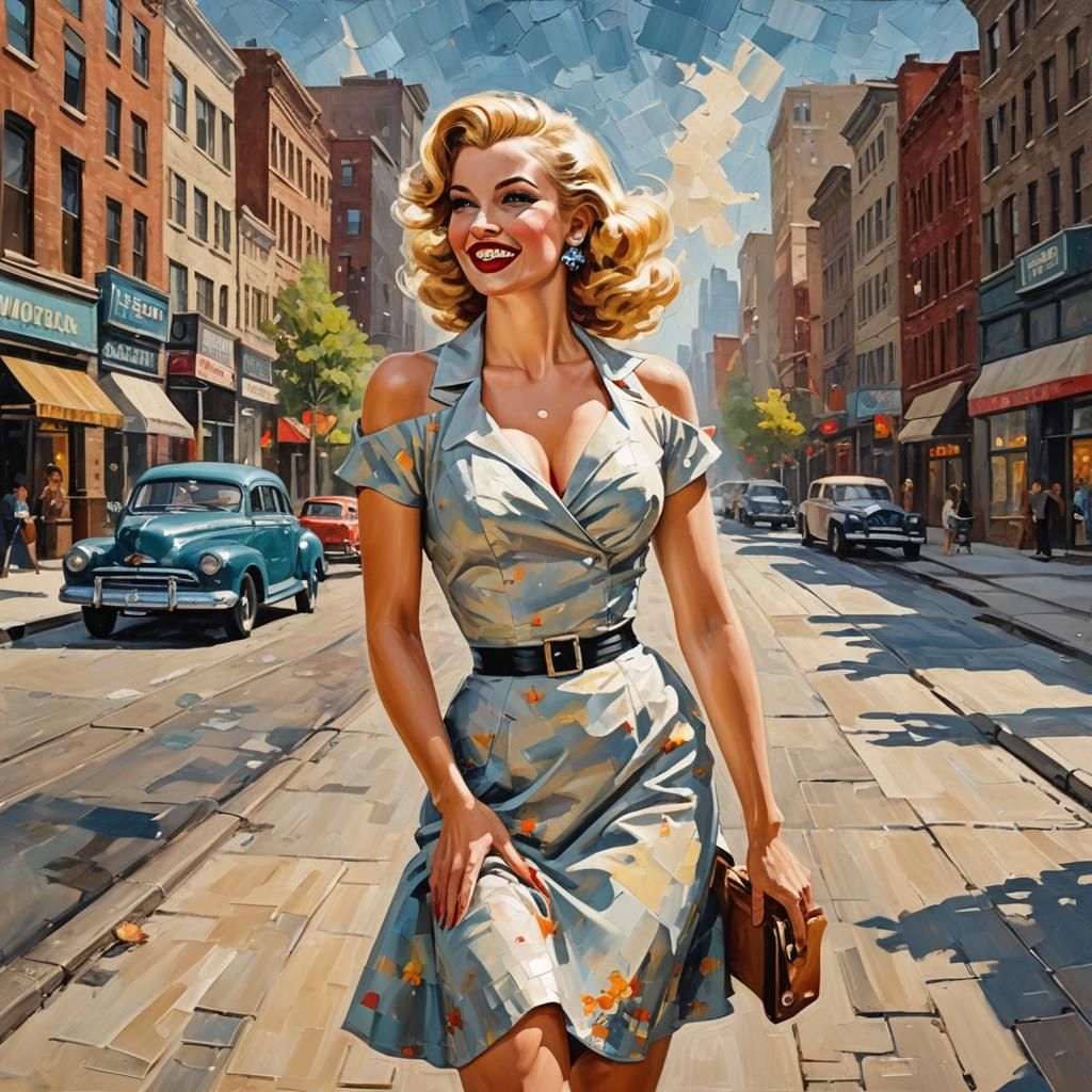 Beautiful Pin-Up Girl in Impasto Style