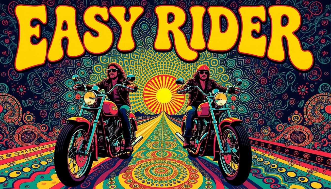 Psychedelic 60s Art Poster with Victorian and Pop Art Fusion