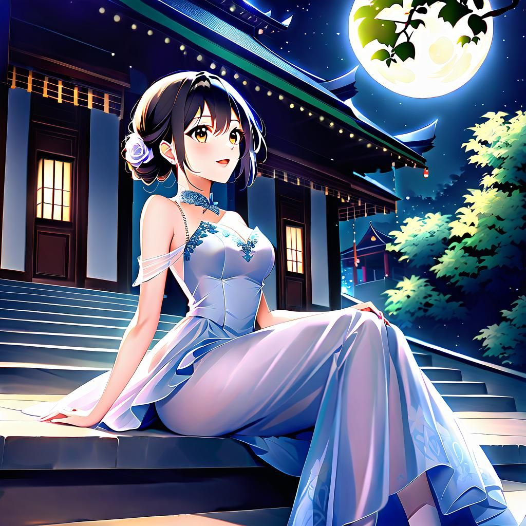 Thai Beauty in Moonlight Garden