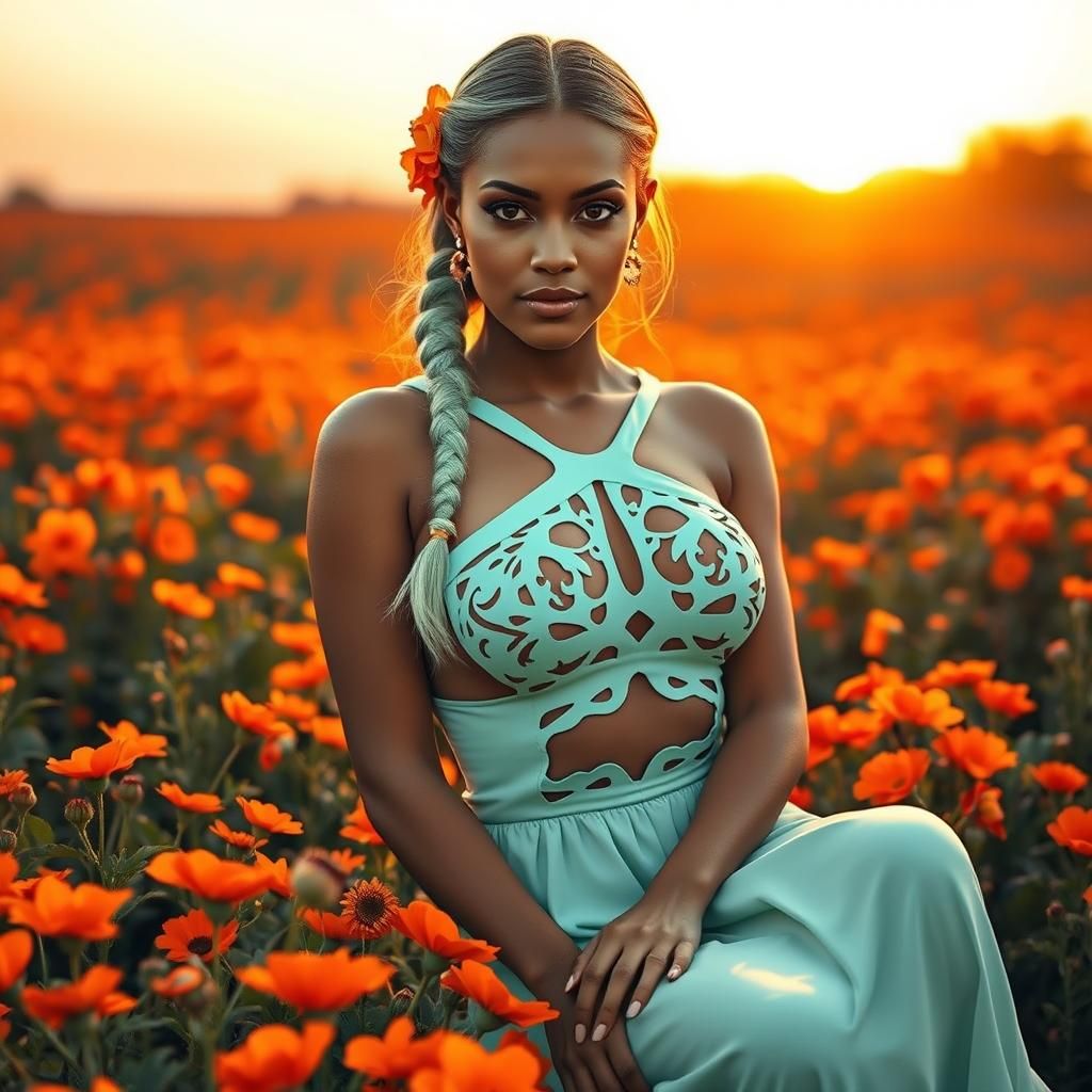 Fashion Model in Orange Field, Graffiti Art Style