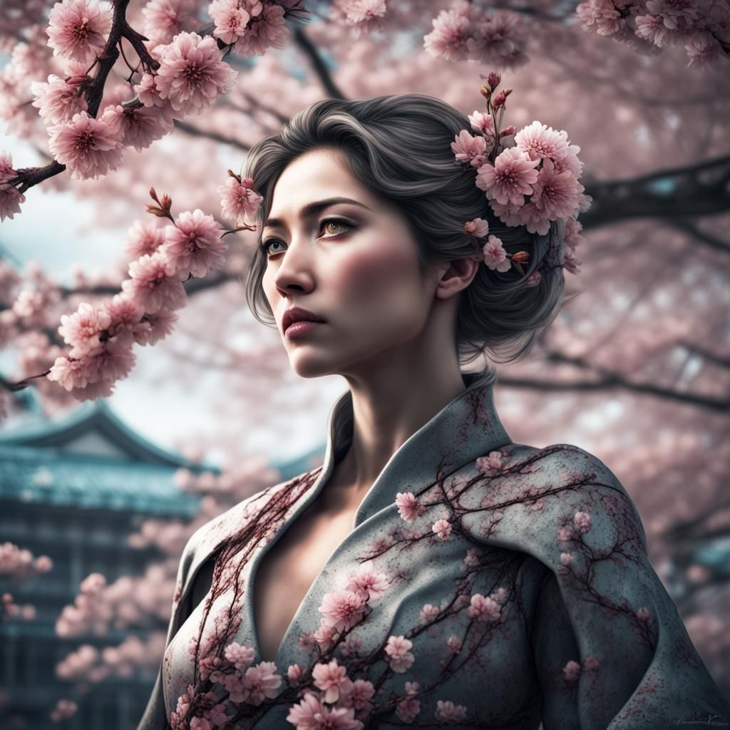 Cherry Blossom Elemental Woman in HDR