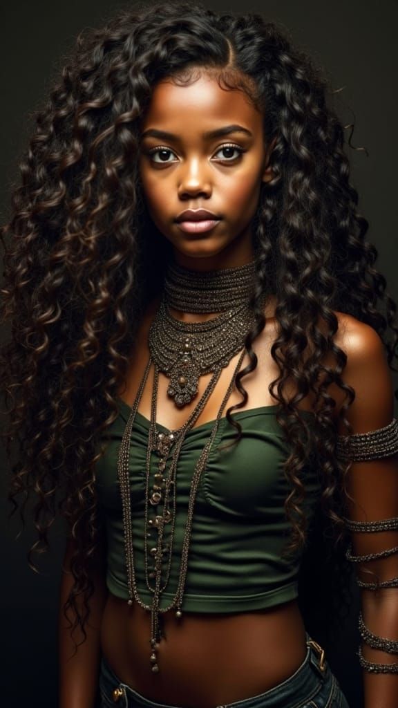 Portrait of a Beautiful Woman with Curly Hair