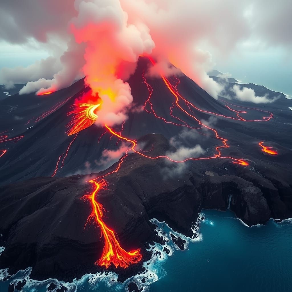 Volcanic Eruption Aftermath on Remote Island