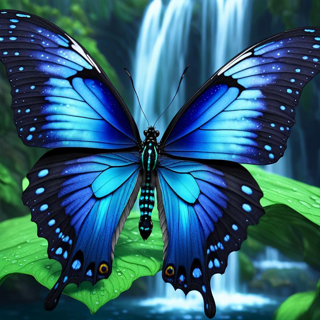 Dark Fantasy Butterfly with Waterfall Wings