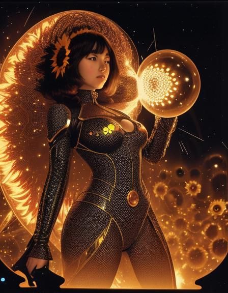 Translucent Sunflower String Art in Citypop Style