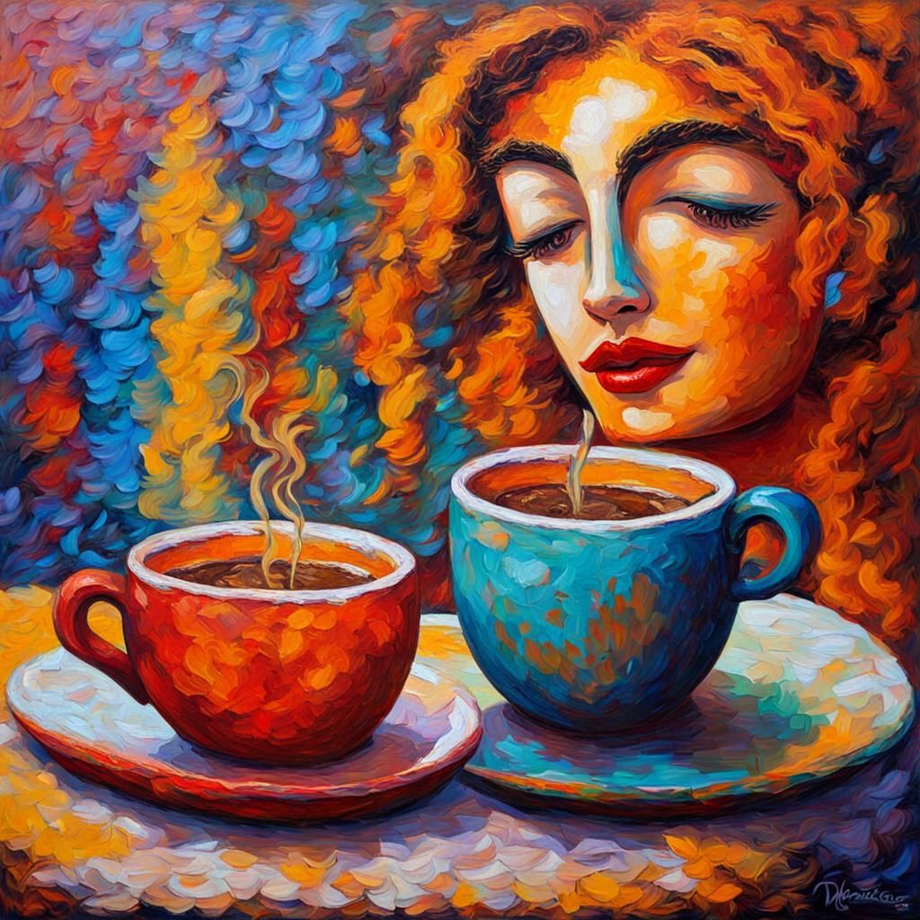 Erotic Coffee Aroma in Expressionist Oil Painting
