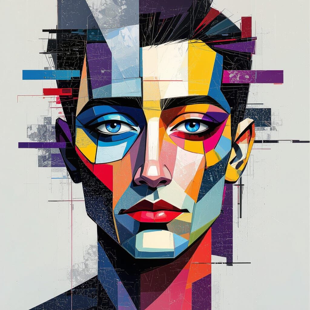Cubist-Futurist Fragmented Face with Geometric Shards