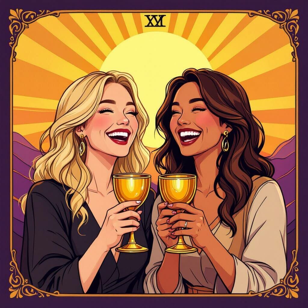 Smiling Women with Goblets in Modern Tarot Style