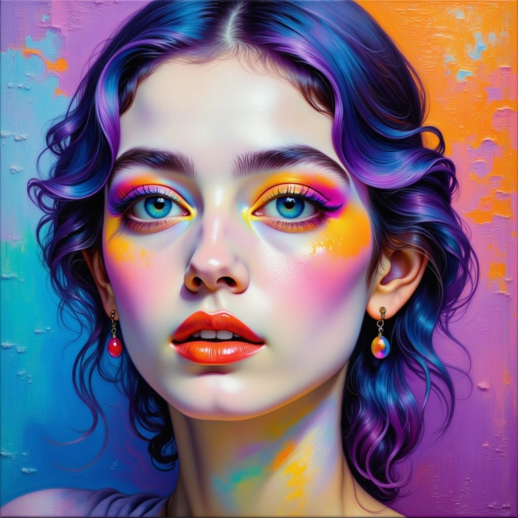 Abstract Oil Portrait with Textured Brush Strokes