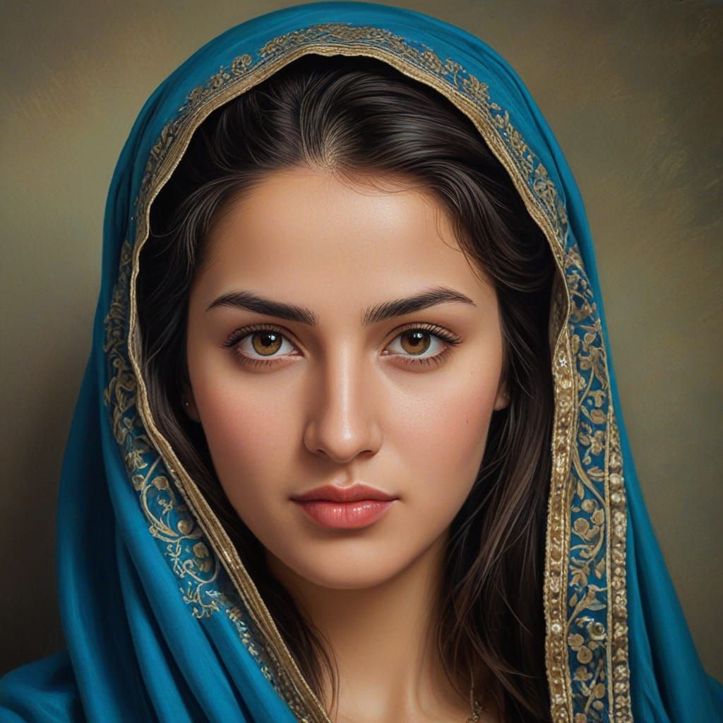 Classical Portrait of a Tajik Woman in Traditional Garb