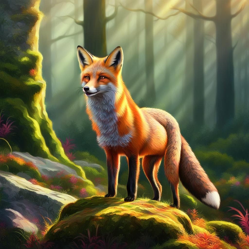 Vibrant Fox Portrait in a Misty Forest