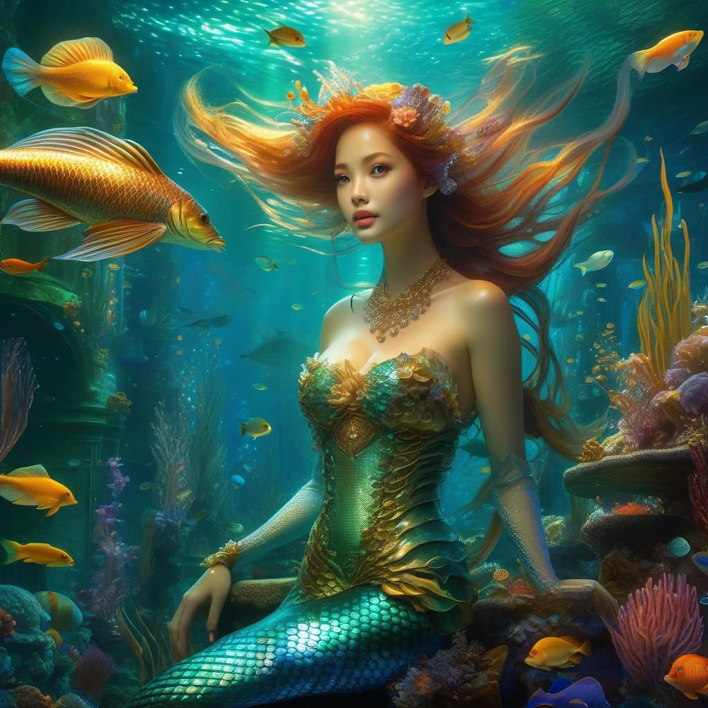 Glittery Mermaid in her Underwater Home