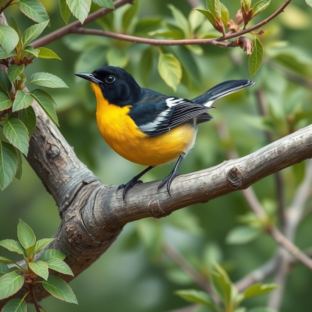 Canadian Warbler in Audubon Style Illustration