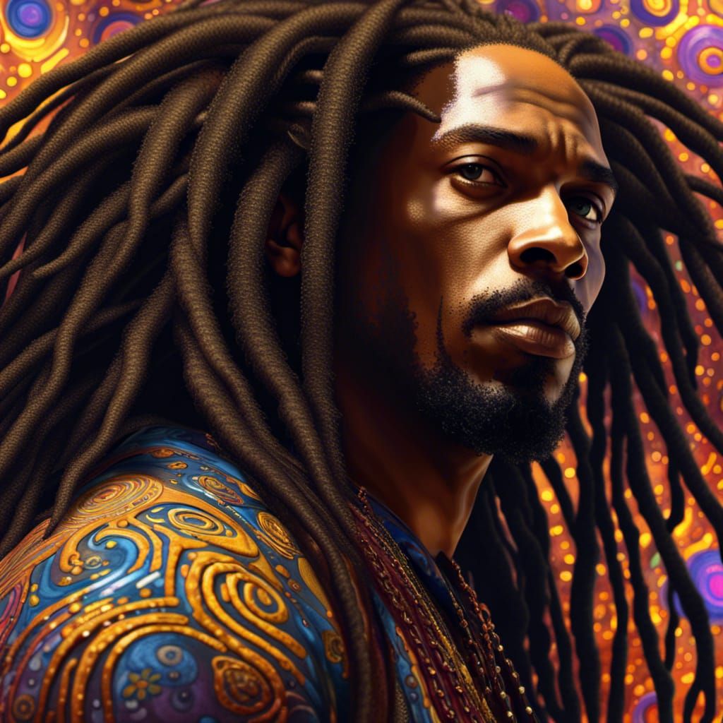 Psychedelic Goth Portrait of Man with Dreadlocks