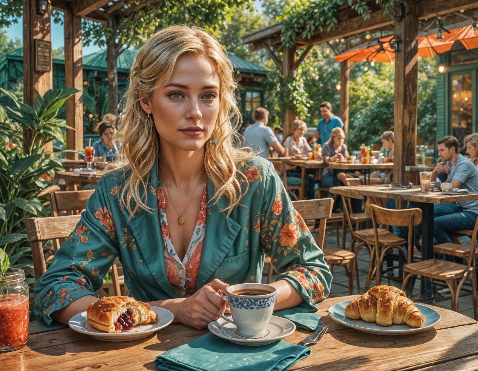 Woman Sips Coffee at Diner: Digital Matte Painting