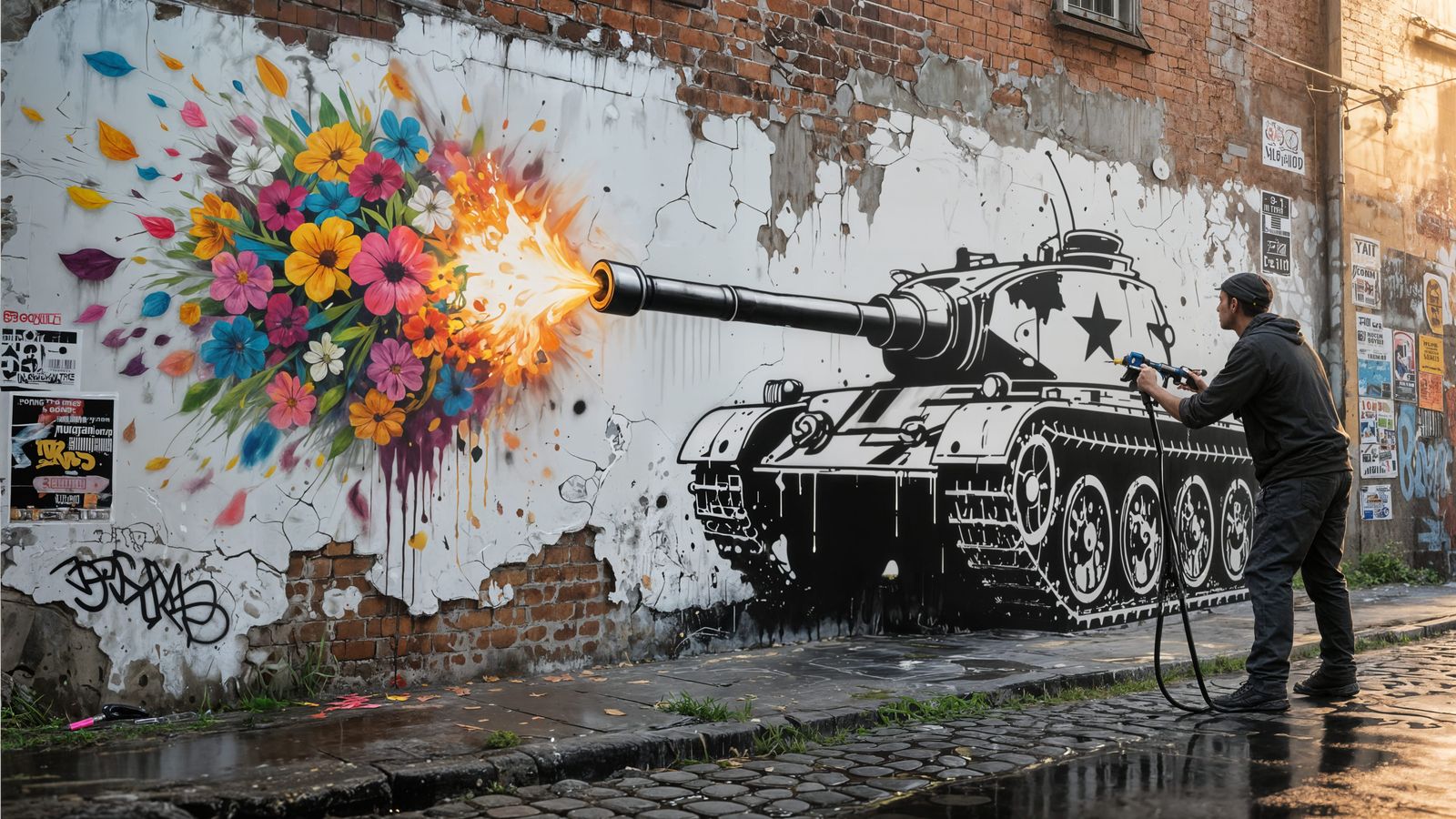 Airbrushed Tank Mural with Explosive Flowers