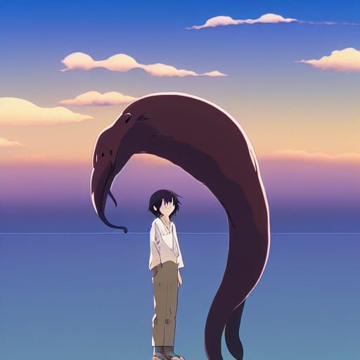 Happy Walrus on Beach in Studio Ghibli Style