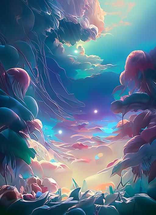 Astral Tree-Lined Walkway with Glowing Moons