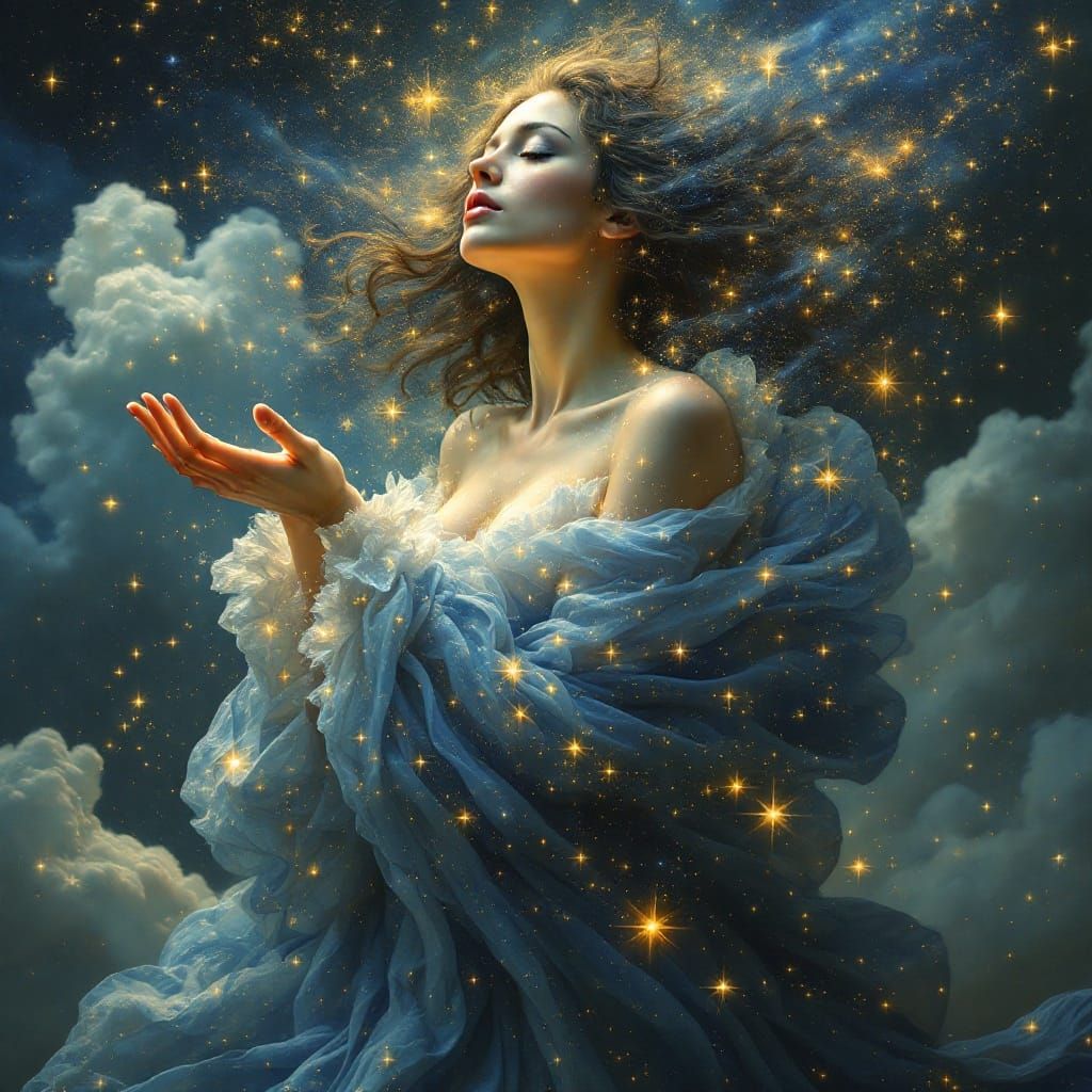 Celestial Woman Embodies the Universe in Starry Robe