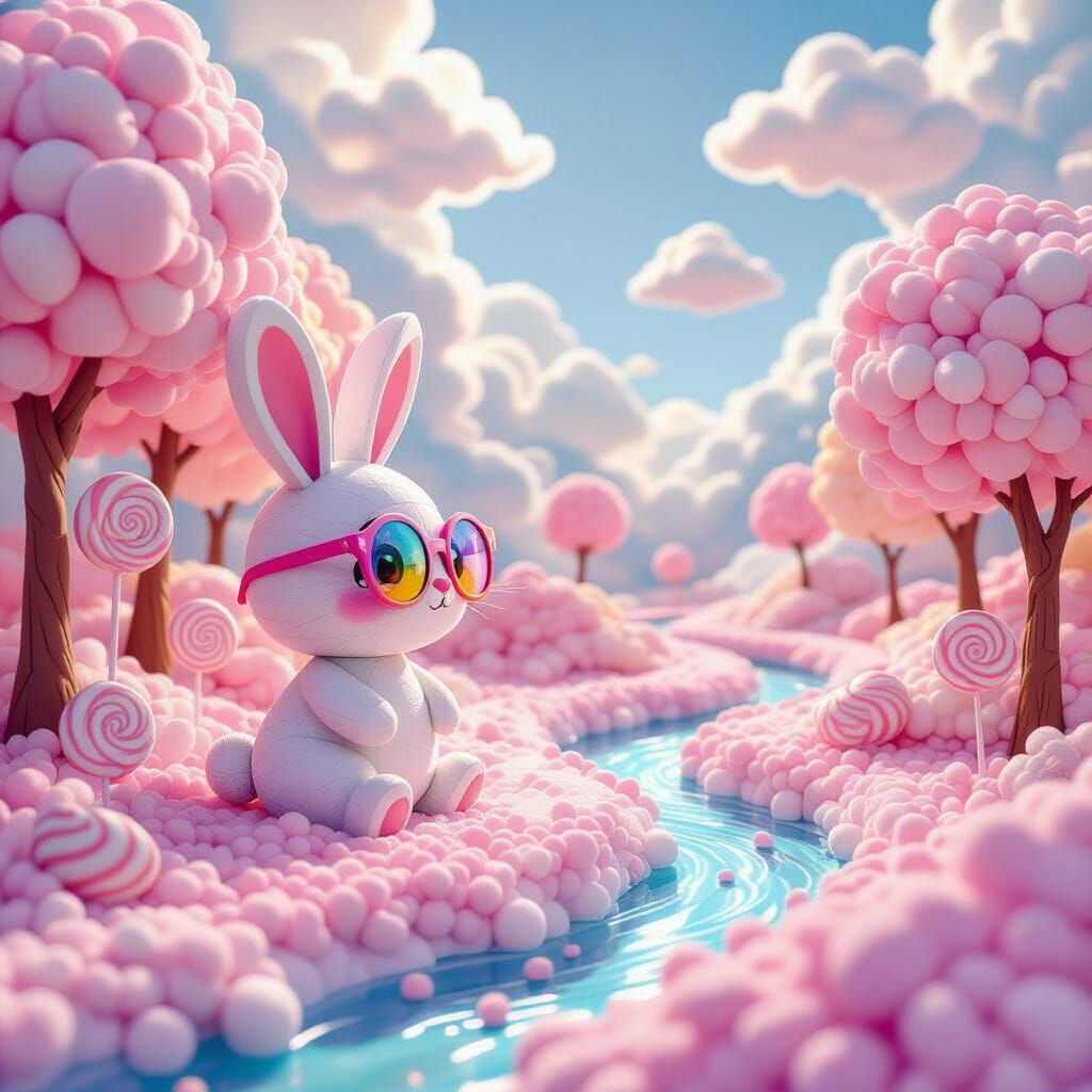 Quilled Origami Bunny in Candy Land Dreamscape