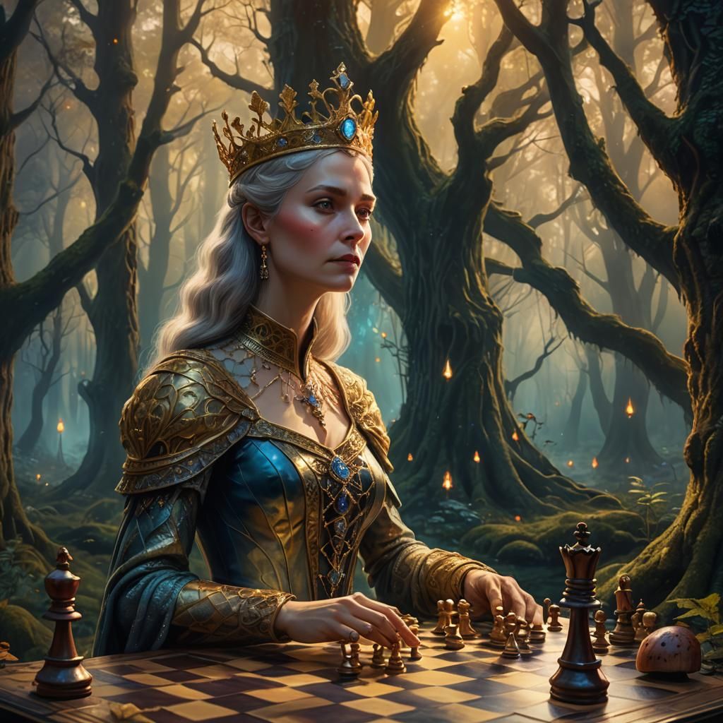 Regal Queen in Mystical Forest, Fantasy Concept Art