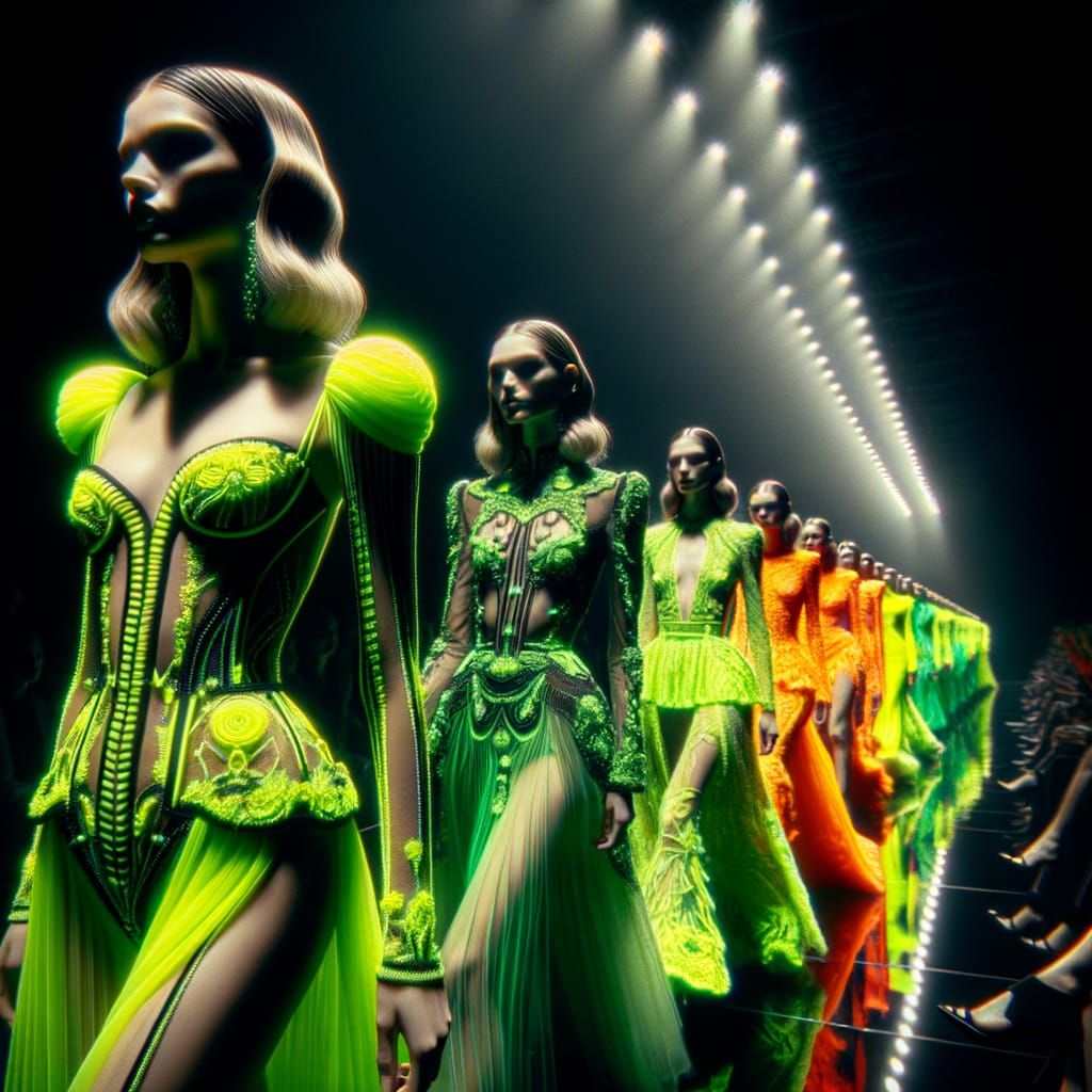 Fashion show in neon green and neon orange