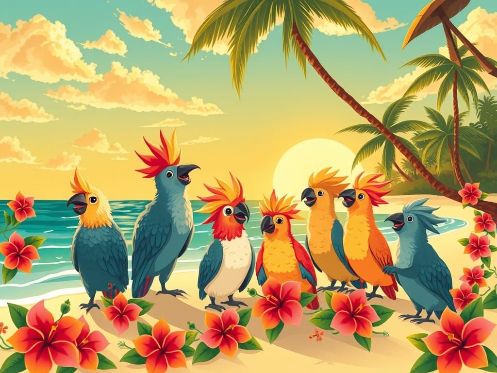 Tropical Island Getaway in Vintage Travel Poster Style