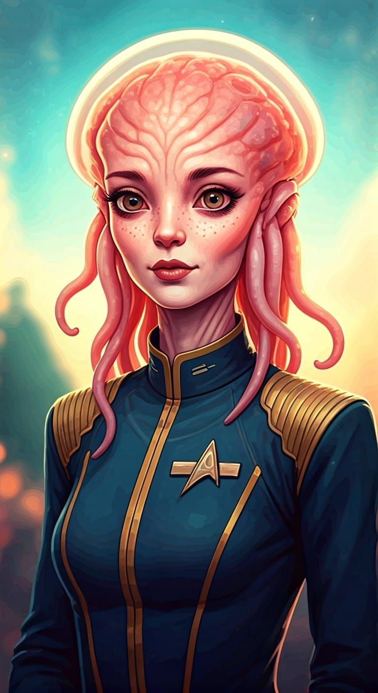 Ethereal Alien Maiden in Whimsical Watercolor