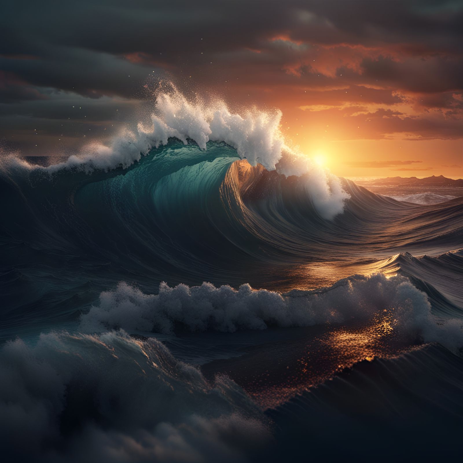 Realistic Sea Waves at Sunrise: Detailed Matte Painting