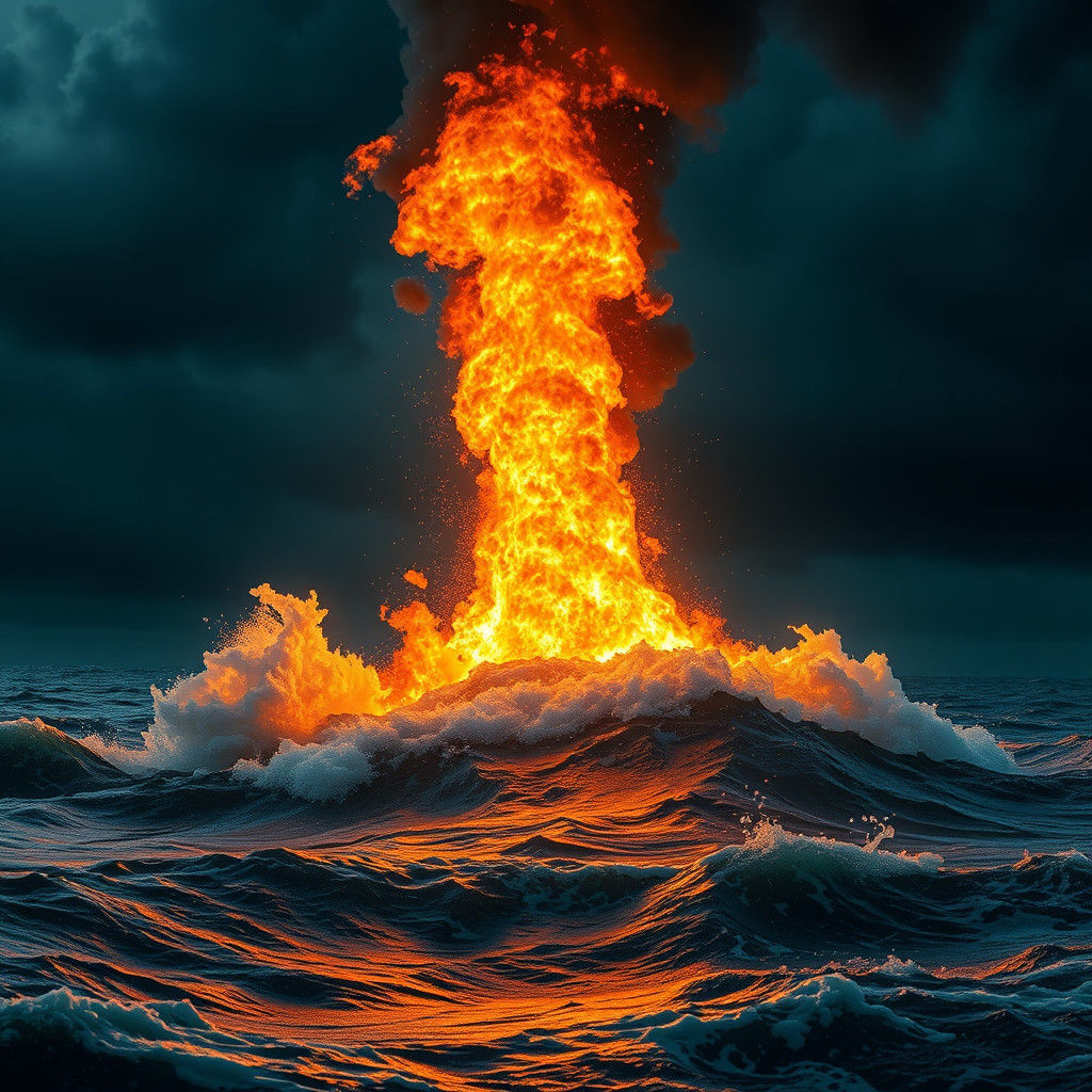 Ocean Fire Column in Hyperrealistic Detail