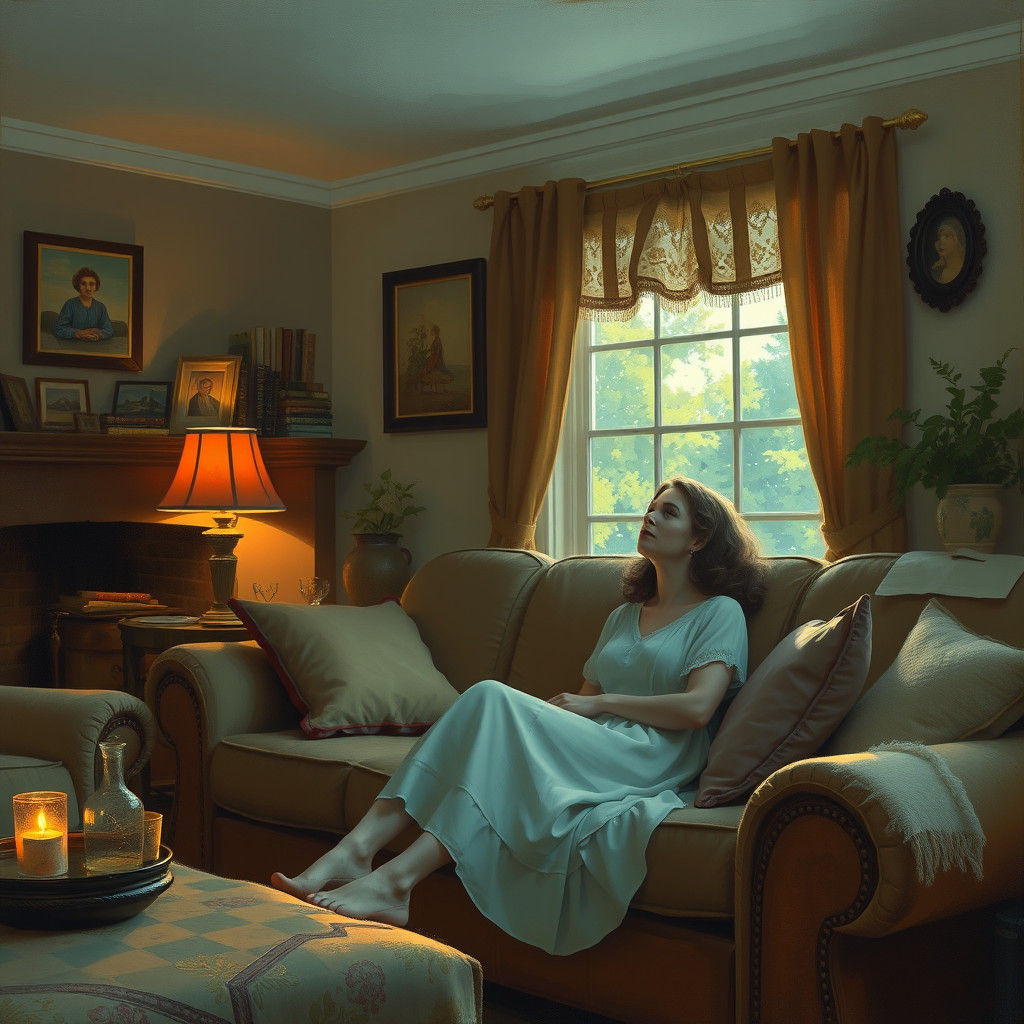 Cozy Living Room Contemplation: Impressionist Style