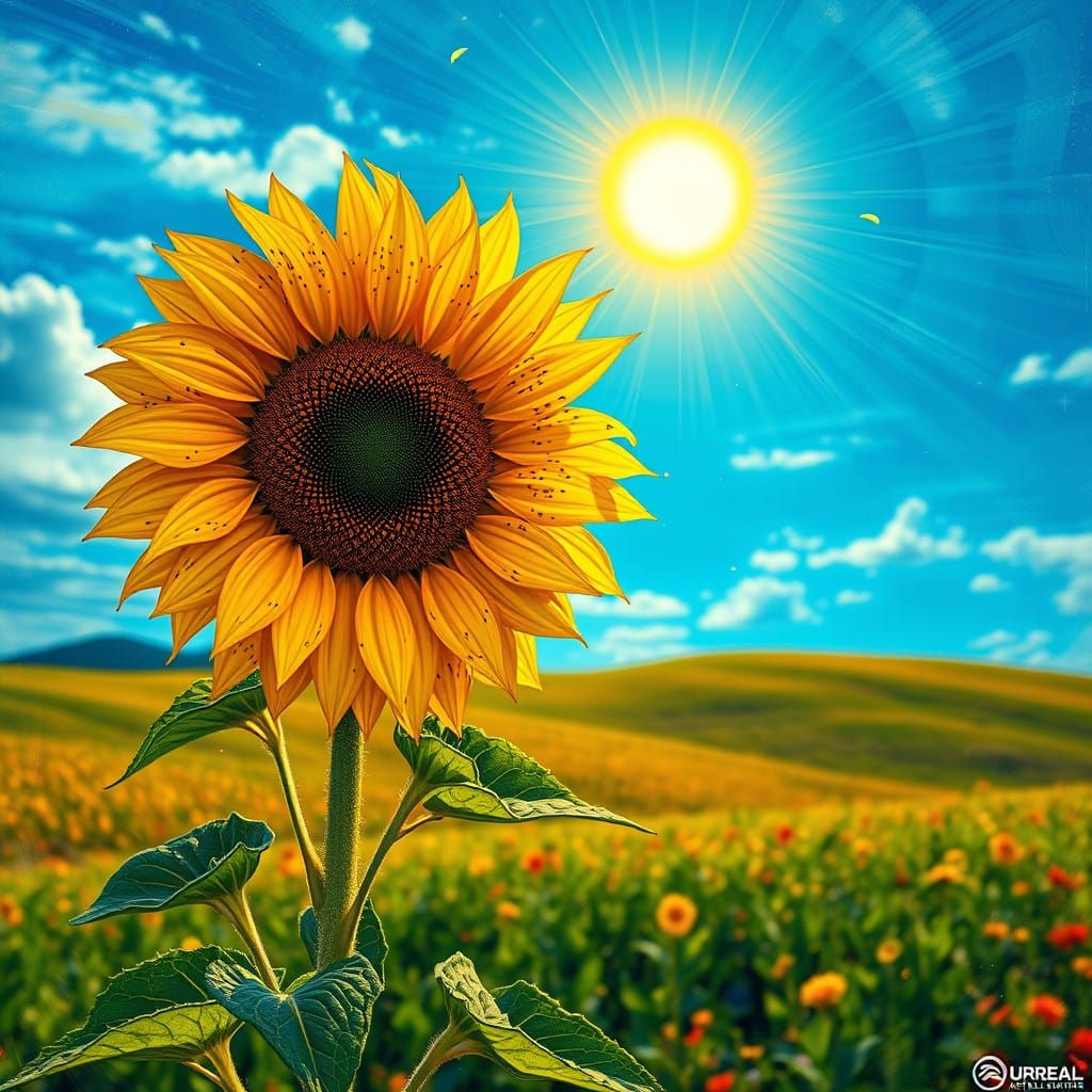 Expressive Pollock-Inspired Sunflower Scene in Vibrant Color...