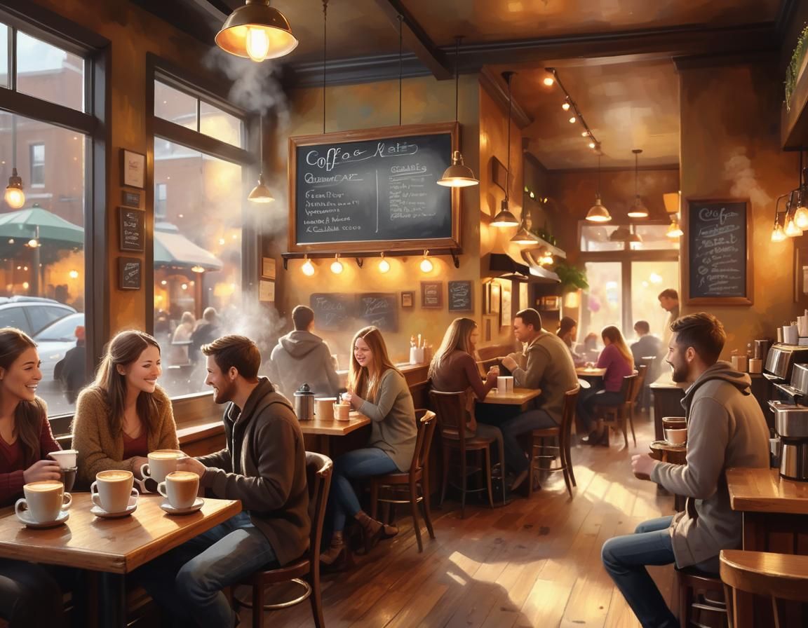 Cozy Coffee Shop Scene in Impressionist Digital Painting