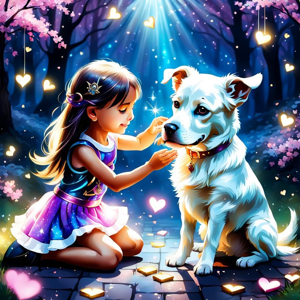 Sparkling Dog and Fantasy Girl Play Together