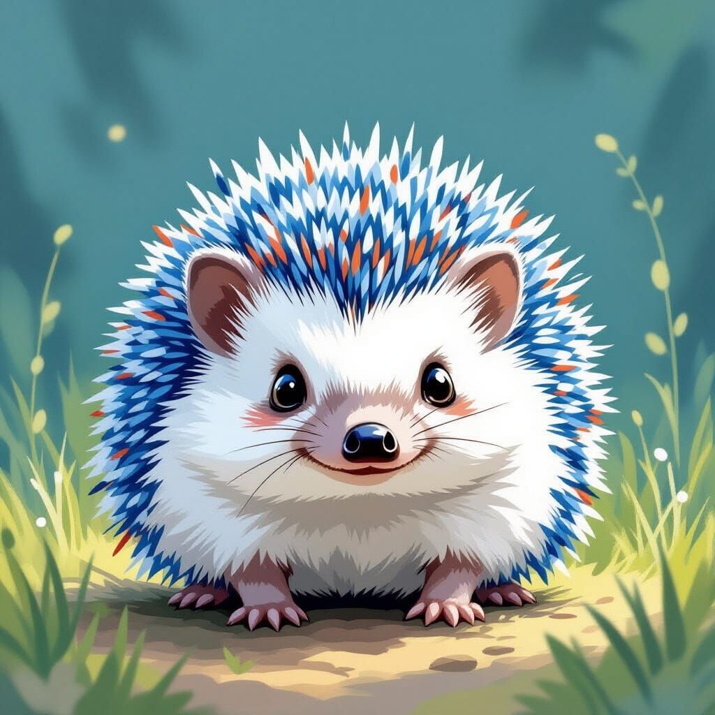 Whimsical Blue and White Hedgehog Illustration