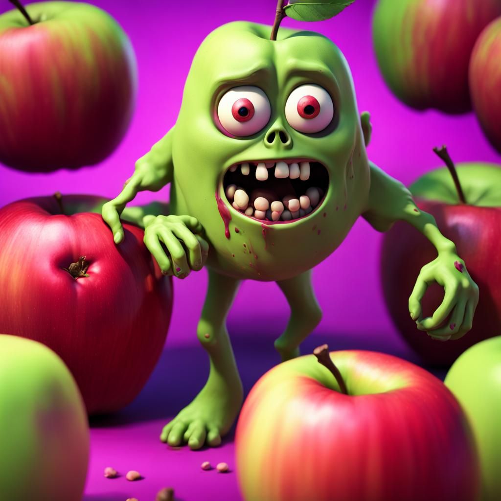 Apple Zombie in Pixar-style 3D Digital Art